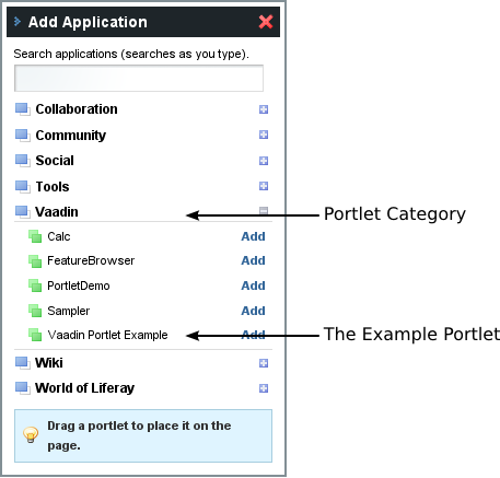 Portlet Categories in Add Application Window