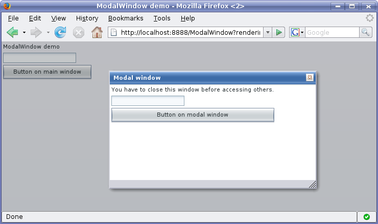 Screenshot of the Modal Window Demo Application