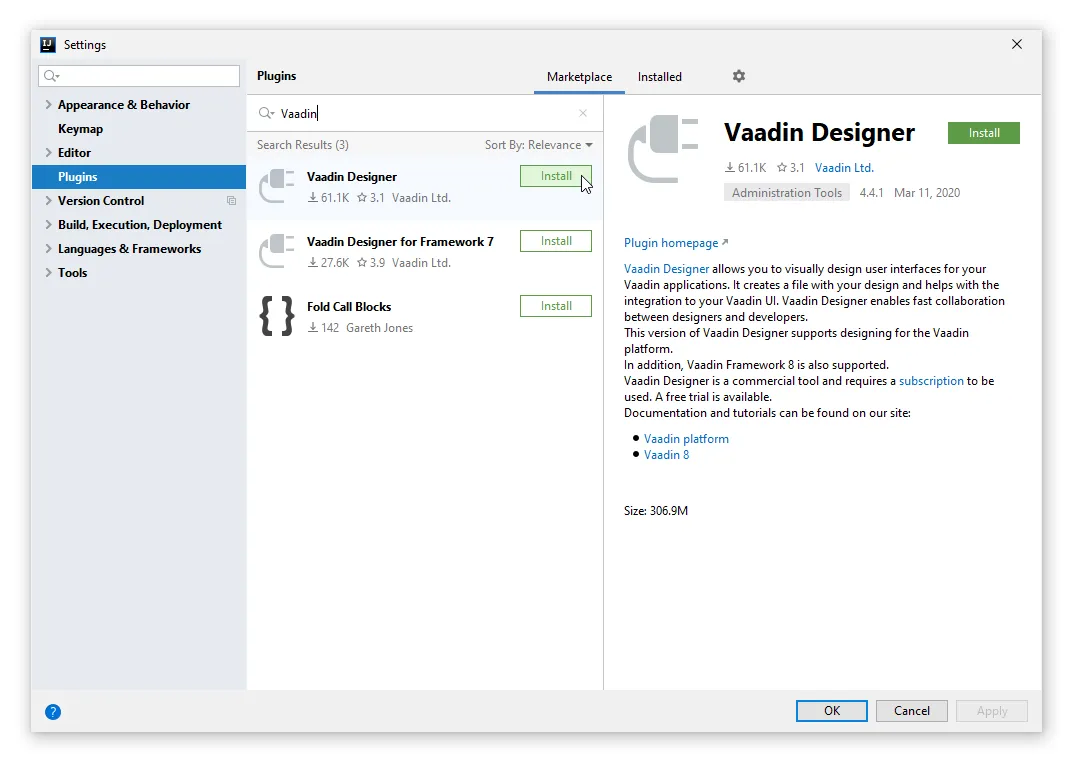 IntelliJ plugin install dialog