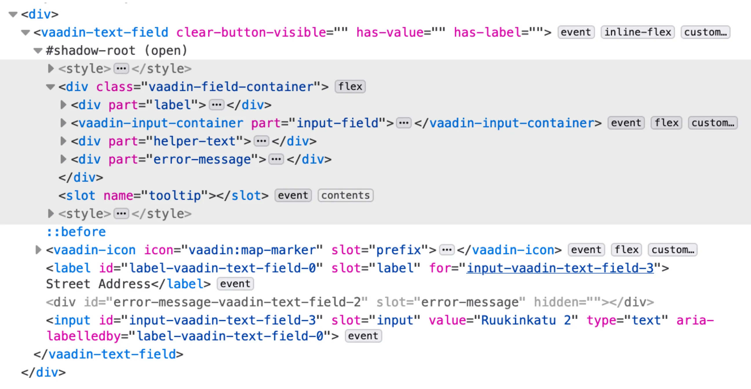 HTML structure of a component