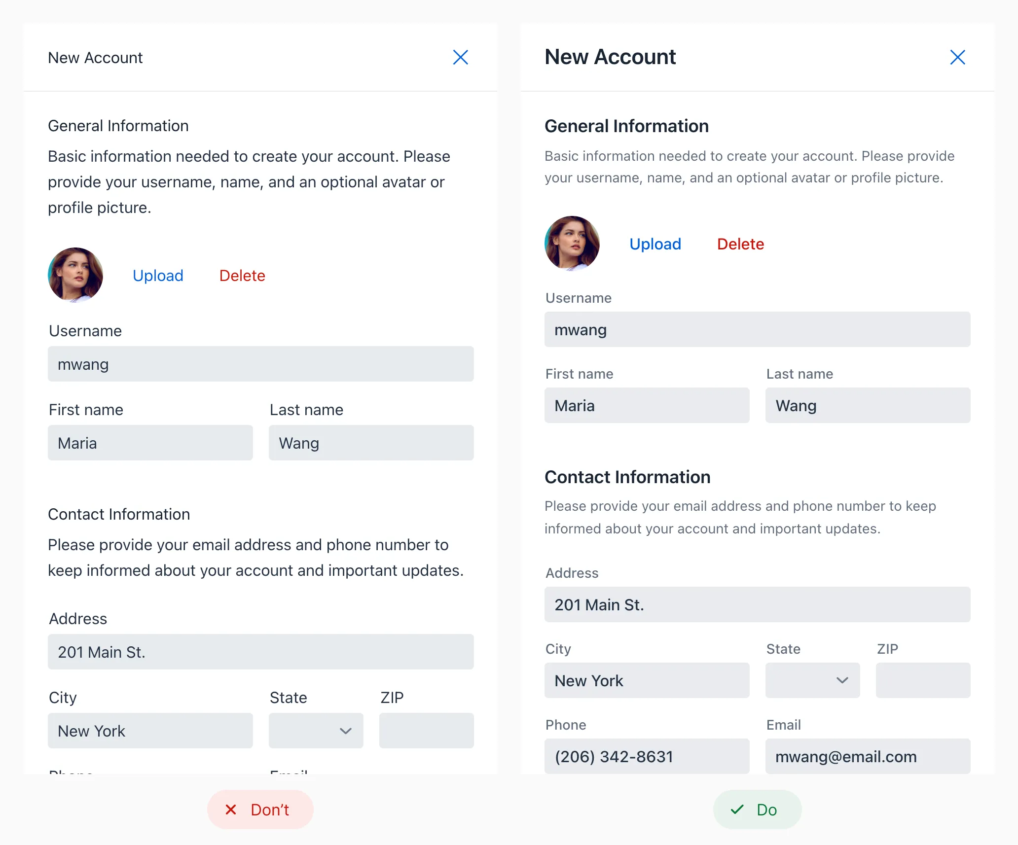 Left Form has a Uniform Font Size; Right uses Varying Font Sizes