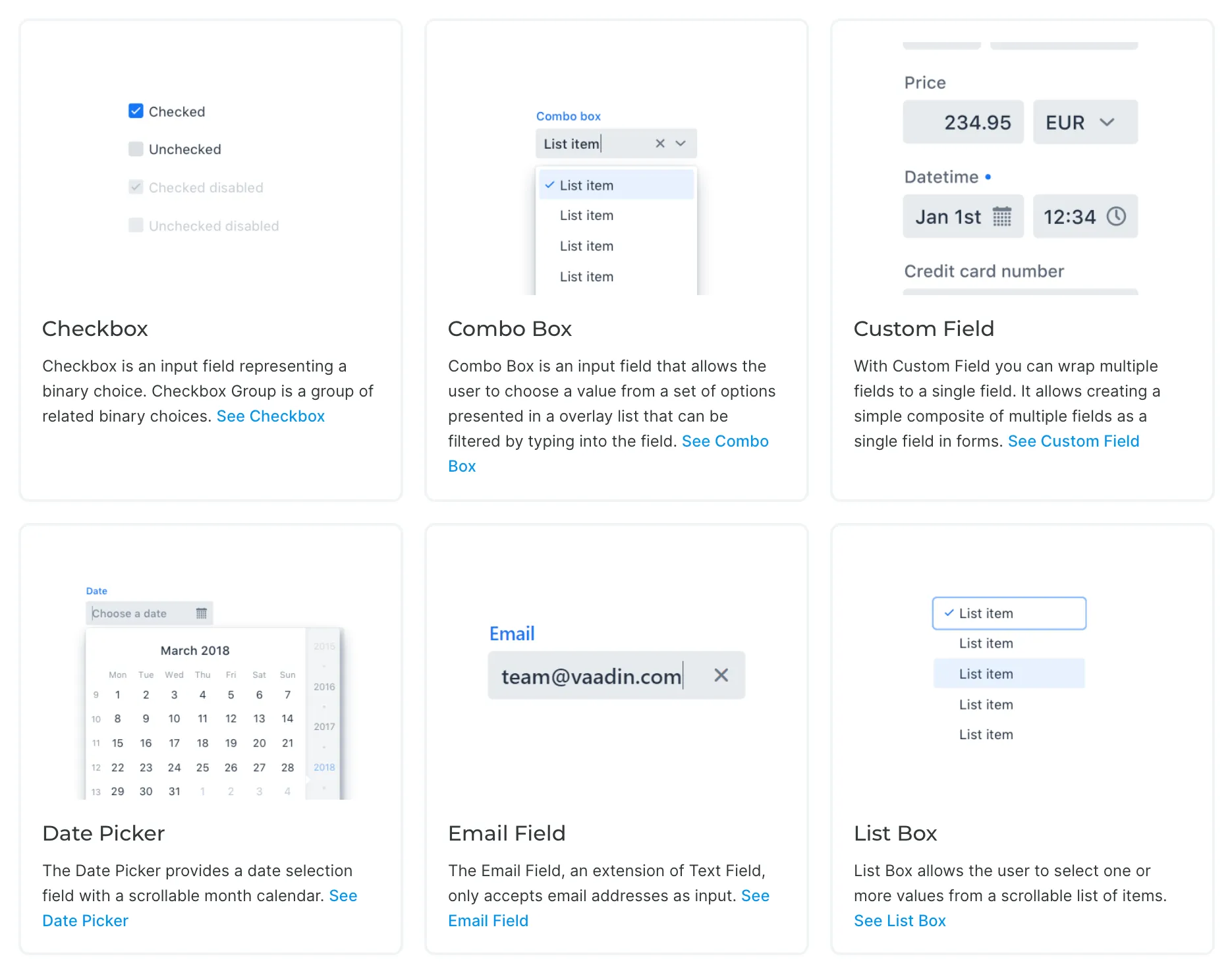 A grid of Vaadin components