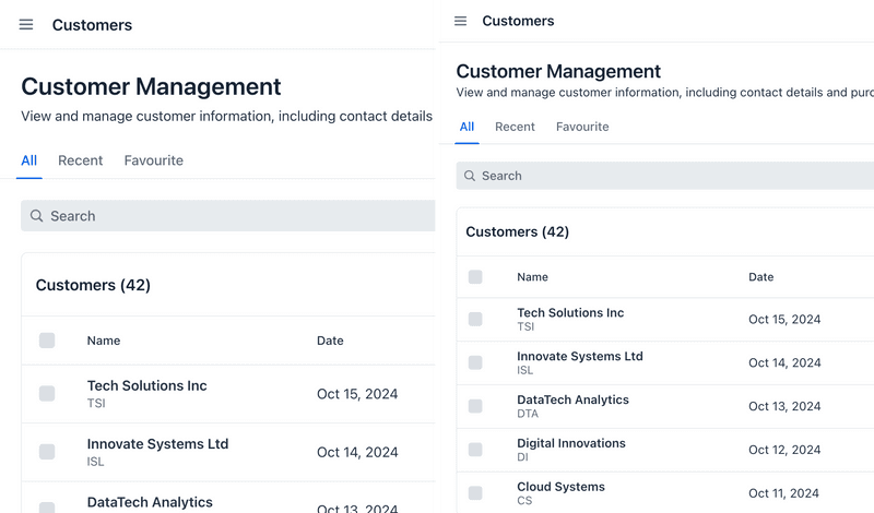 Comparison: Same UI with Default vs. Reduced Sizes