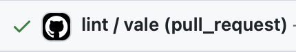 The lint/vale check in a GitHub pull request.