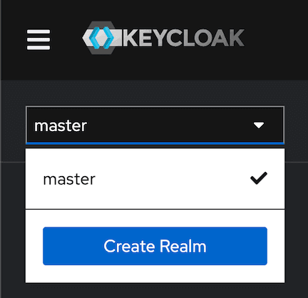 The Create Realm button location shown in the drop-down menu.