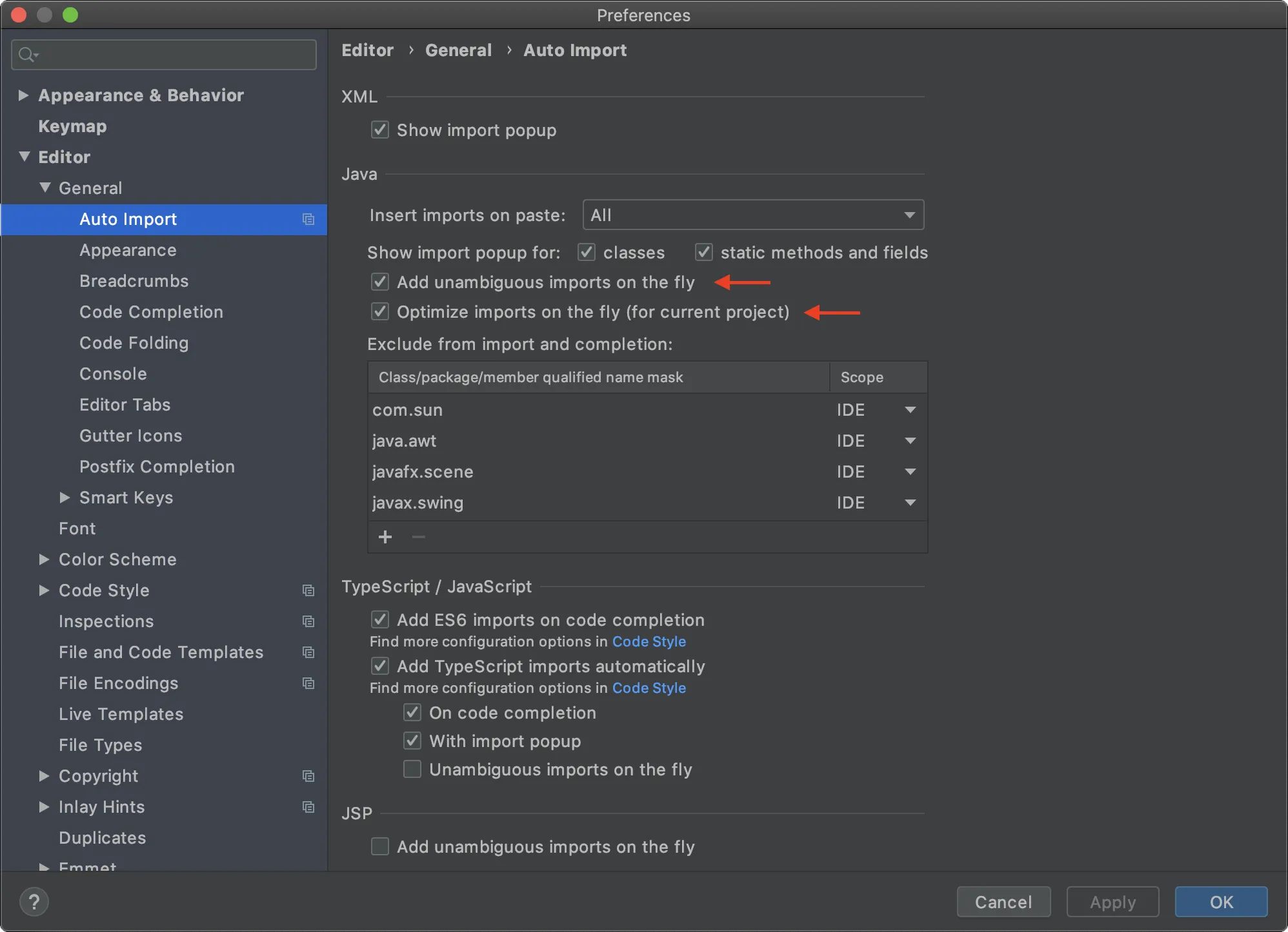 automatic import settings