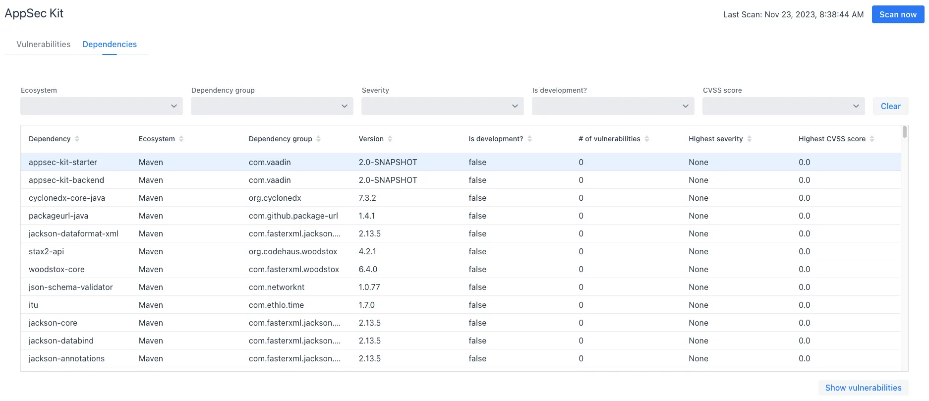 dependencies tab