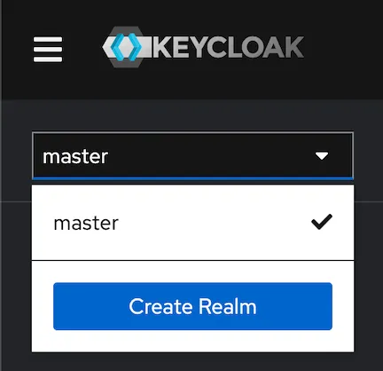 The Create Realm button location shown in the drop-down menu.