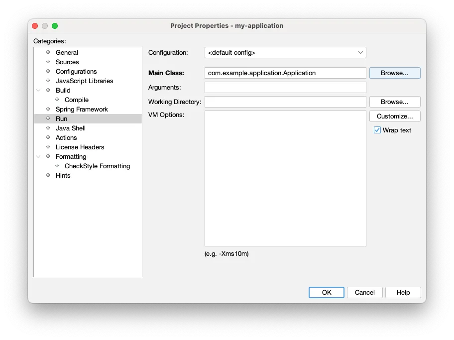 NetBeans project properties dialog