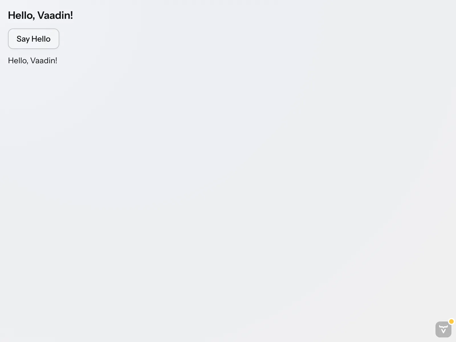 The updated Vaadin view with a button and a text span