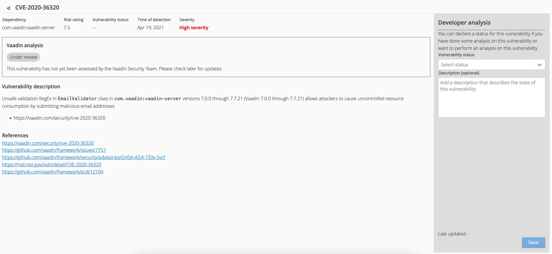 vulnerability details view