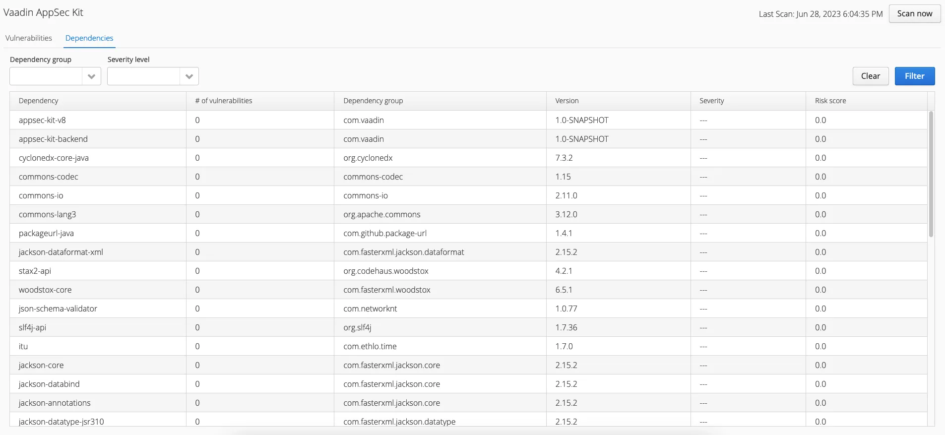 dependencies tab