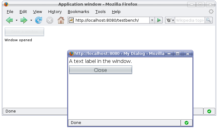 Screenshot of a native child window