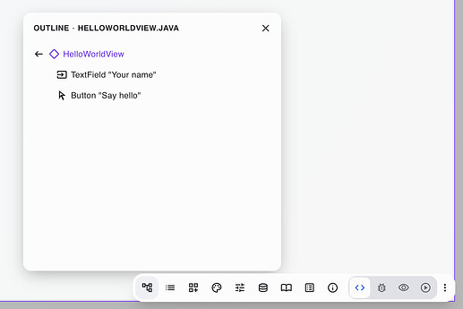 Vaadin Copilot toolbar menus in 25.1