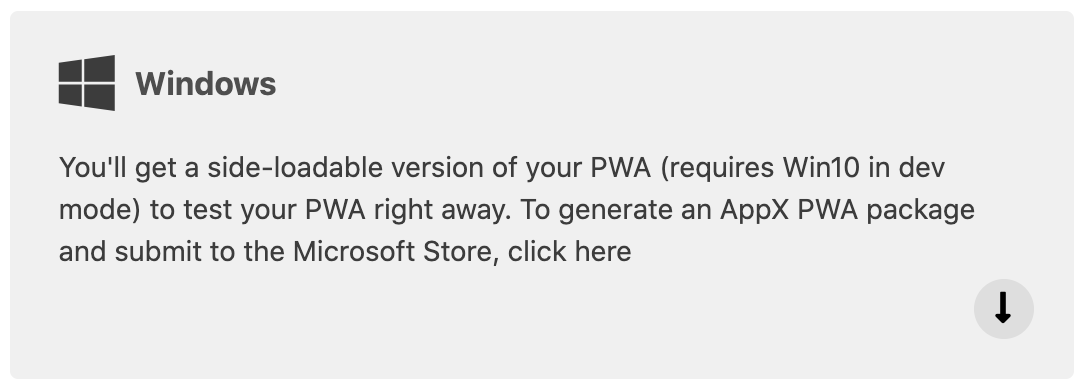 Windows option in PWA Builder