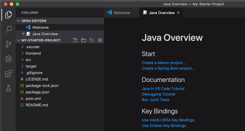 A folder containing a Maven project opened in VS Code